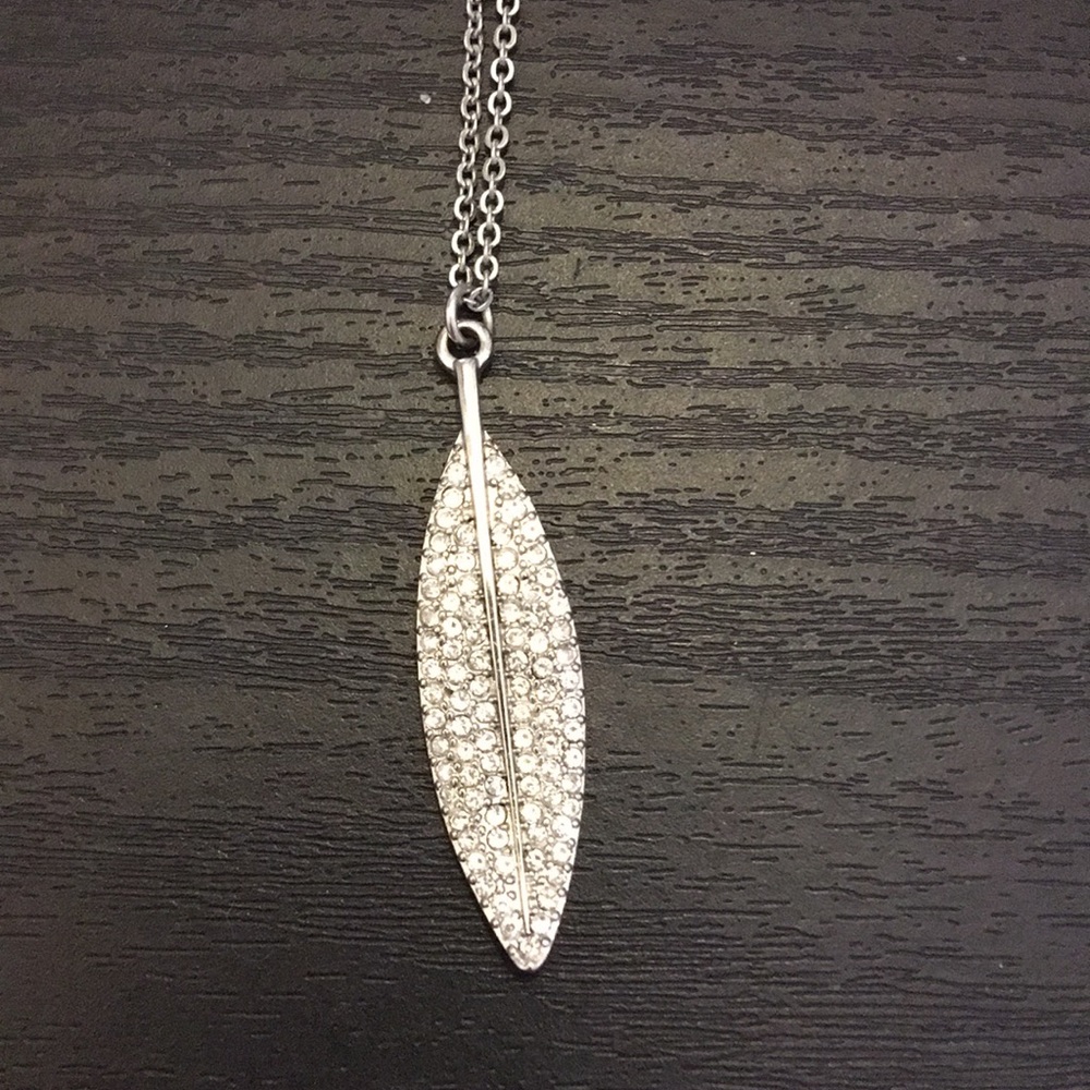 Stainless Steel Rhinestone Feather Necklace